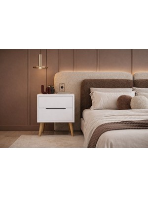 VM VERTEX MOBİLYA Flora Komodin 2 Çekmeceli Yatak Odası Bebek Odası Beyaz