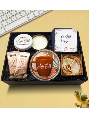 As Gift Kişiye Özel Kiremit Fincan & Beyaz Metal Kutulu Mum & Kokulu Sabun & Türk Kahvesi Hediye Seti