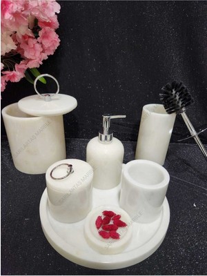 UltraMint Beyaz Mermer Banyo Seti Çember Detaylı, Şık ve Modern Tasarım