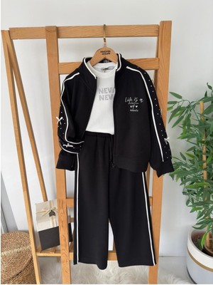 Miniğimin Cicileri Kol Fiyonk Taş Detaylı Fermuarlı Hırkalı 2 Li Takım - Siyah