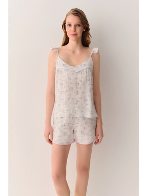 Suwen Butterfly Pamuklu Atlet Şort Pijama Takımı