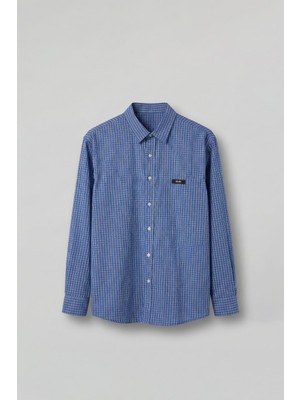 Abluka Online Erkek Relaxed Fit %100 Pamuk Uzun Kollu Kareli Gömlek Mavi