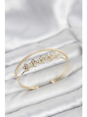 Marsilyan Çiçek Model Pirinç Gold Renk Kadın Bileklik - TJ-BB8251