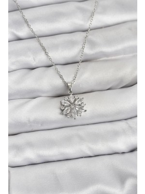 Marsilyan 316L Çelik Zincir Gümüş Renk Lotus Model Zirkon Taşlı Kadın Kolye - TJ-BKO10834