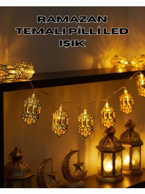 Marsilyan Pilli Ramazan Işıkları Altın Renk Fener Figürlü LED Süsleme - MCT4544-9910