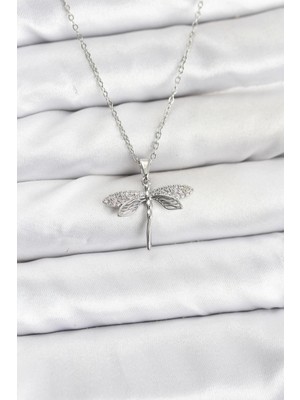 Marsilyan 316L Çelik Zincir Gümüş Renk Yusufçuk Model Zirkon Taşlı Kadın Kolye - TJ-BKO10886