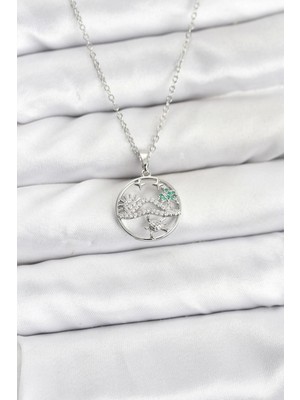 Marsilyan 316L Çelik Zincir Gümüş Renk Şans Kolyesi Model Zirkon Taşlı Kadın Kolye - TJ-BKO10898