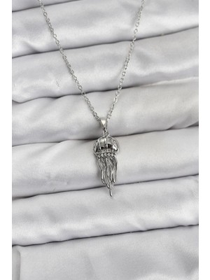 Marsilyan 316L Çelik Zincir Gümüş Renk Deniz Anası Model Zirkon Taşlı Kadın Kolye - TJ-BKO10843