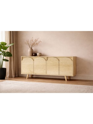 VM VERTEX MOBİLYA Venezia Ahşap Ayaklı Bohem Konsol Safir Meşe 150  cm