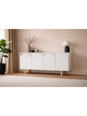 VM VERTEX MOBİLYA Venezia Ahşap Ayaklı Bohem Konsol Beyaz 150  cm