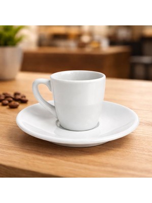 Porland Porselen 64 cc Bella Kahve Fincanı Takımı 6 Kişilik Düz Beyaz Espresso Türk Kahvesi Fincan Seti