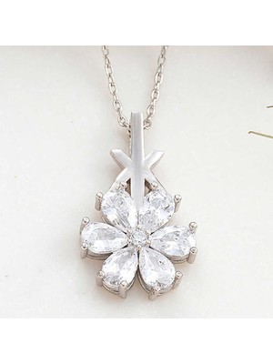 EkoAlışverişDünyam 925 Ayar Gümüş Beyaz Sevgi Çiçeği Kadın Kolye T8180 (1124)