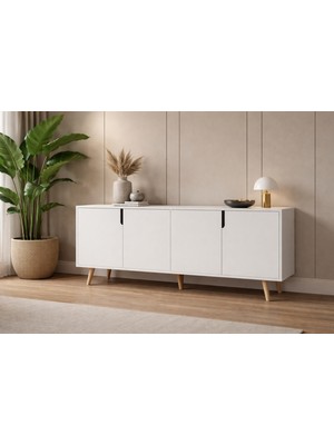 VM VERTEX MOBİLYA Latina Ahşap Ayaklı Modern Konsol 180 cm Beyaz