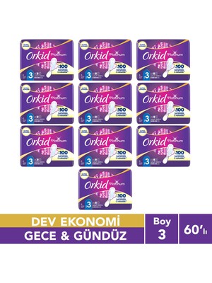 Orkid Platinum Anne-Kız Hijyenik Ped Paketi Uzun Extra (Boy 3) Dev Ekonomik Paket 60 Adet