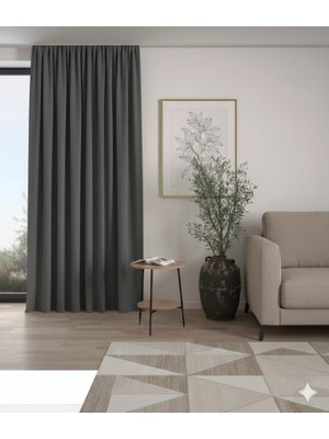 Beksahome Kadife Dokulu Ekstrafor Büzgülü Gri Yüksek 1.sınıf Yüksek Kalite Fon Perde Tek Kanat