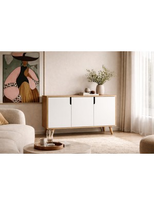 VM VERTEX MOBİLYA Verona Çok Amaçlı Ahşap Ayaklı Konsol Safir Meşe-Beyaz