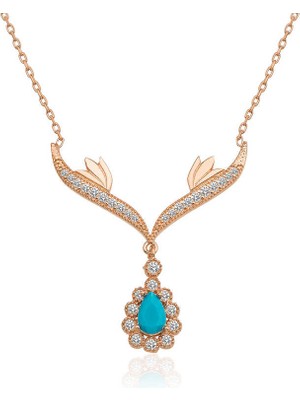 EkoAlışverişDünyam 925 Ayar Gümüş Turkuaz Taşlı Madalyon Kadın Gümüş Kolye T5022 (1124)