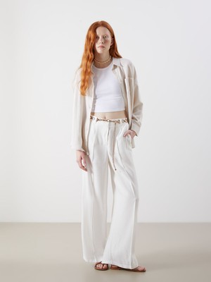 Lc Waikiki Yeni Sezon Geniş Paça Keten Karışımlı Kadın Pantolon