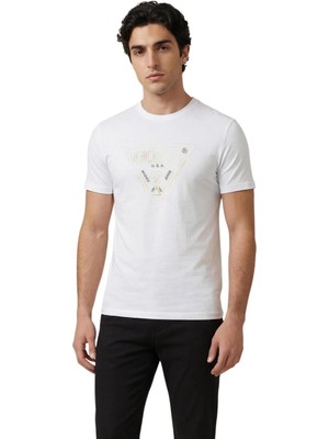 Guess Bisiklet Yaka Kısa Kollu Üçgen Hd Çok Renkli Erkek Beyaz T-Shirt M6GI11K2992-G011