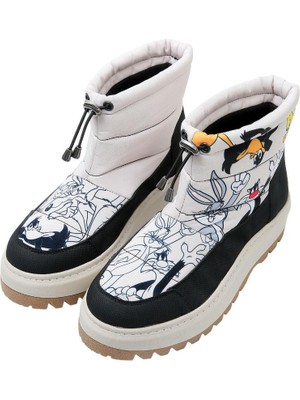 Dogo Kadın Vegan Krem Uzun Bot - Looney Tunes Chasing Tunes Tasarım