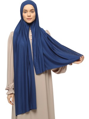 Altobeh Hazır Pratik Geçmeli Lüks Organik Düz Penye Şal Çapraz Hizalı-Koyu Mavi
