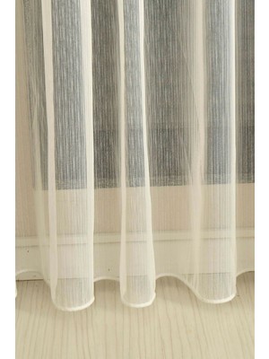Cortibo Keten 10 Hafif Çizgili Düz Tül Perde - Pilesiz