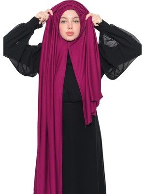 Altobeh Hazır Pratik Geçmeli Lüks Organik Düz Penye Şal Çapraz Hizalı-Koyu Fuşya
