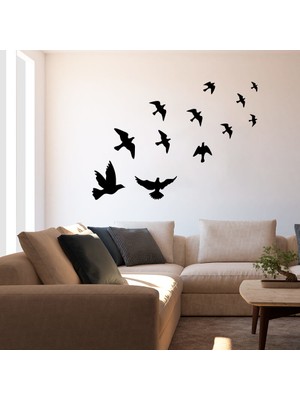 Kuş Sürüsü Uçuşan Kuşlar Serisi Duvar Sticker Yapıştırma - Siyah