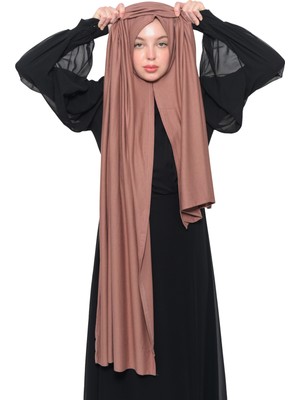 Altobeh Hazır Pratik Geçmeli Lüks Organik Düz Penye Şal Çapraz Hizalı-Toprak