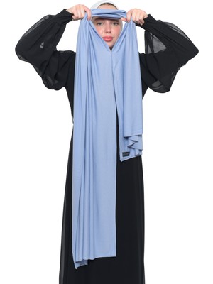 Altobeh Hazır Pratik Geçmeli Lüks Organik Düz Penye Şal Çapraz Hizalı-Gök Mavisi
