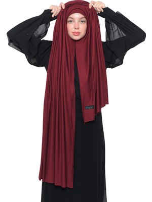 Altobeh Hazır Pratik Geçmeli Lüks Organik Düz Penye Şal Çapraz Hizalı-Koyu Bordo