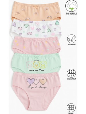 Özkan Underwear Özkan 41603 5'Li Paket Kız Çocuk Karışık Renkli Desenli Pamuklu Yumuşak Slip Külot