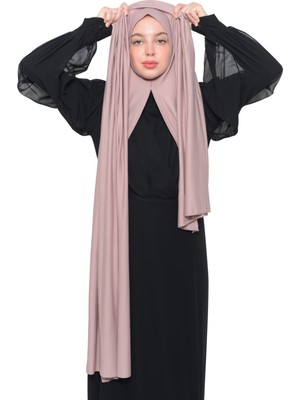 Altobeh Hazır Pratik Geçmeli Lüks Organik Düz Penye Şal Çapraz Hizalı-Pudra