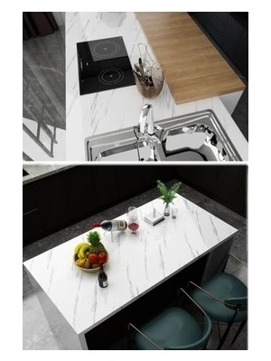 Beyaz Mermer Desenli Yapışkanlı Tezgah Folyosu (3 Mt.x 60 Cm) - Lisinya