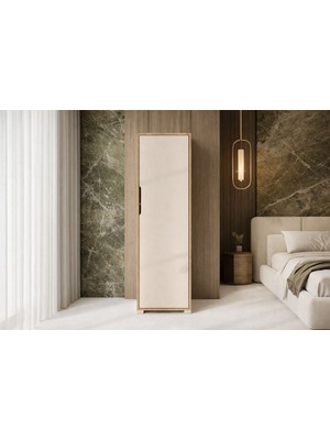 Vertex Mobilya Flora 1 Kapaklı 5 Raflı Gardırop Safir Meşe - Beyaz Elbise Dolabı