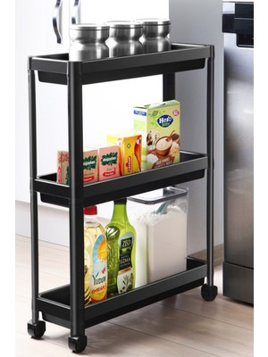 UltraMint 3 Katlı Tekerlekli Çok Amaçlı Raf, Dar Alanlar Için Organizer Siyah