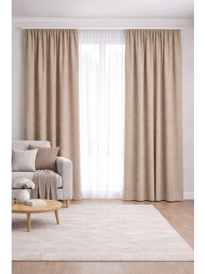 Shy Tekstil Lüks 1.sınıf Elegance Series Bej Rengi Petek Kadife Dokulu Tek Kanat Düz Dikim Adafon Perde