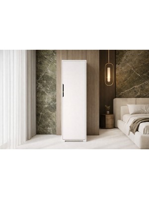 VM VERTEX MOBİLYA Vertex Mobilya Flora 1 Kapaklı 5 Raflı Gardırop Beyaz Elbise Dolabı