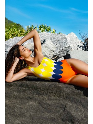 Ayyıldız 4309 Sarı Desenli Tek Omuz Mayo