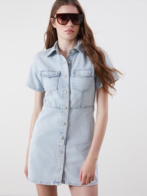 Lc Waikiki Yeni Sezon Gömlek Yaka Mini Jean Elbise