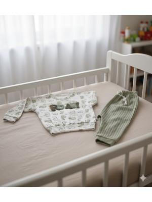 Dinozor Figürlü Omuzdan Çıtçıtlı Bebek Alt Üst Takım