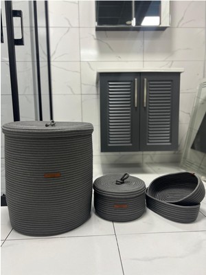 UltraMint Antrasit Jüt ve Hasır Sepet Takımı, Çamaşır ve Düzenleme Için 2'li Set