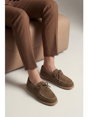 Marjin Kadın Hakiki Deri Bağcıklı Ip Detaylı Loafer Günlük Ayakkabı Mistor Taba Süet