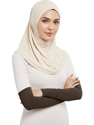 Altobeh Düğmeli Pratik Tesettür Kolluk Penye Namaz Kolluğu - Koyu Kahverengi