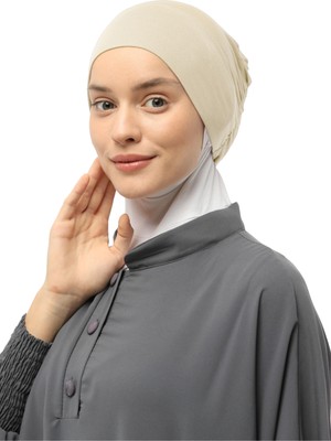 Altobeh Hazır Pratik Geçmeli Lastikli Tesettür Bone - Koyu Krem