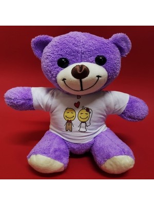 Fırsatkolik Aşık Çiftler Tişörtlü Mor Peluş Ayıcık
