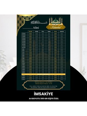 Fırsatkolik Ramazan Imsakiyesi - 300 gr - A4 Boyut Kişiye Özel Isimli & Logolu 1 Adet Koyu Yeşil