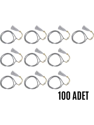 Fırsatkolik Namaz Tesbihi Vavlı 99'lu Cam Incili 35 Besmele-I Şerif Dua Kartı ile Gri Renk Hediyelik 100 Adet