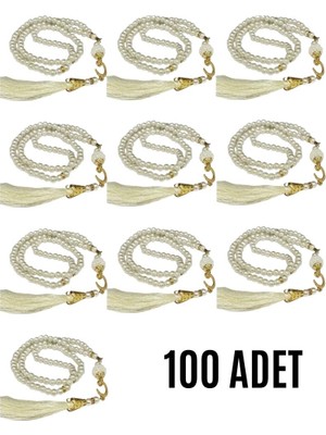 Fırsatkolik Namaz Tesbihi Vavlı 99'lu Cam Incili Ismi Azam Dua Kartı ile Krem Renk Hediyelik 100 Adet