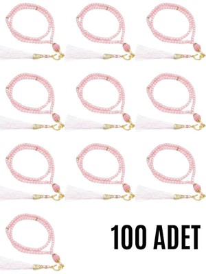 Fırsatkolik Namaz Tesbihi Vavlı 99'lu Cam Incili Amenerrasulü Dua Kartı ile Pembe Renk Hediyelik 100 Adet
